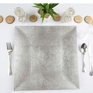 Hand-Painted Silver Woodgrain Embossed Charger Plates (6 pk)